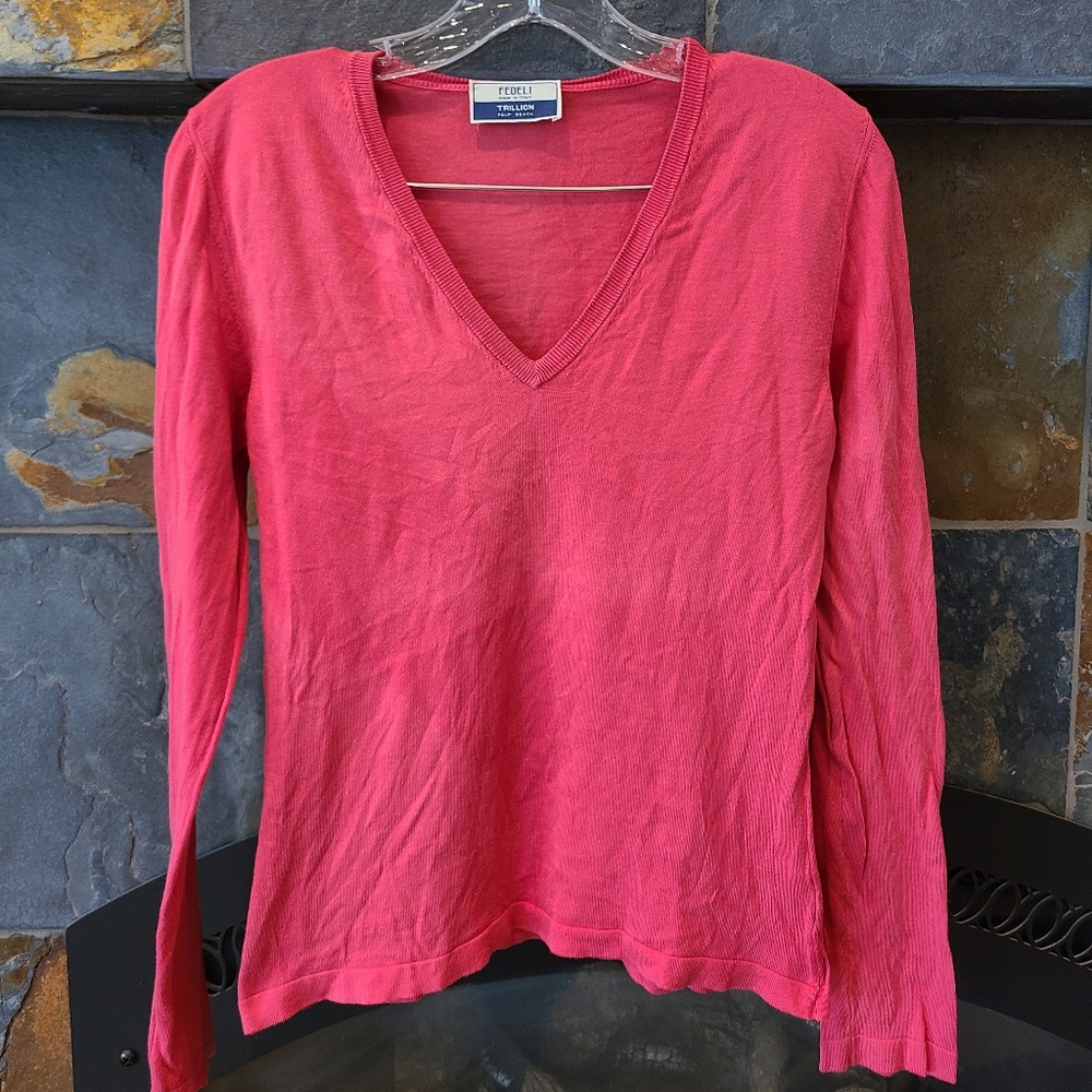 3/$15 Clearance- Fedeli Trillion Palm Beach Coral V Neck Sweater size XS
